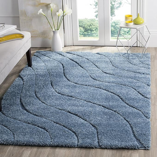 SAFAVIEH Florida Shag Collection Area Rug - 8'6" x 12', Light Blue & Blue, Non-Shedding & Easy Care, 1.2-inch Thick Ideal for High Traffic Areas in Living Room, Bedroom (SG472-6065)
