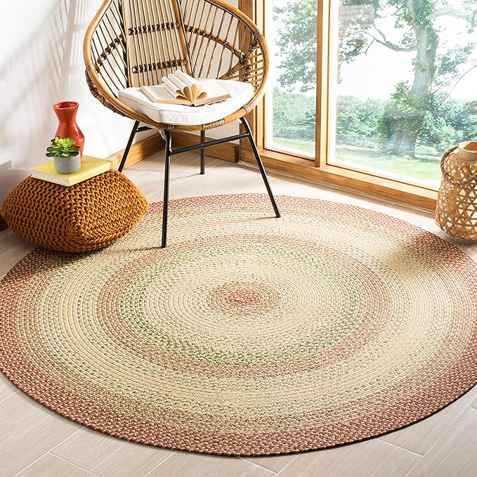 SAFAVIEH Washable Rug Outdoor Braided Collection - 9' Square, Rust & Multi, Handmade & Reversible, Non-Shedding & Easy to Clean, Ideal for Patio, Backyard, Mudroom (BRD303A)