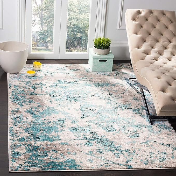 SAFAVIEH Skyler Collection 3' x 5' Blue/Ivory SKY186M Modern Abstract Non-Shedding Living Room Bedroom Accent Rug