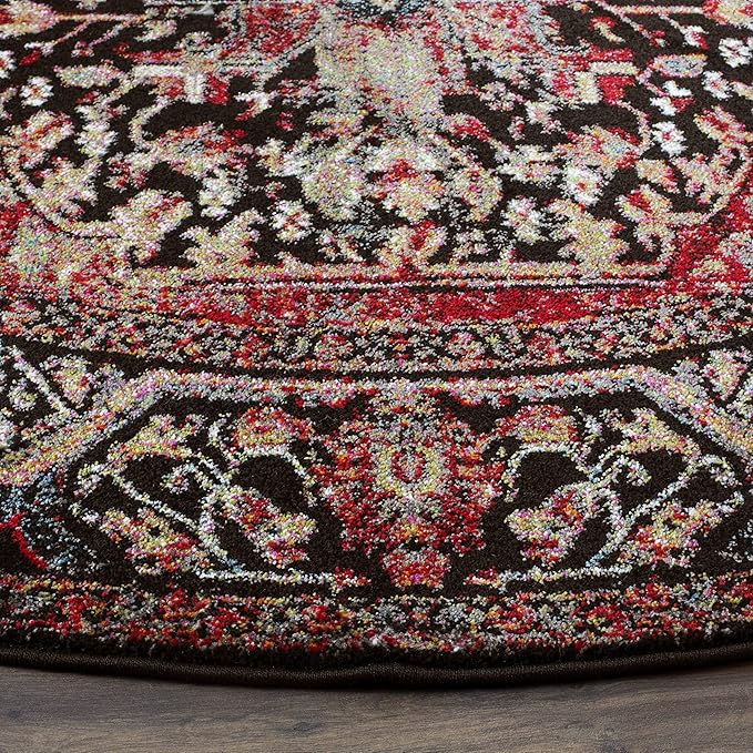 SAFAVIEH Vintage Hamadan Collection Area Rug - 6'7" Round, Red & Multi, Oriental Traditional Persian Design, Non-Shedding & Easy Care, Ideal for High Traffic Areas in Living Room, Bedroom (VTH215A)