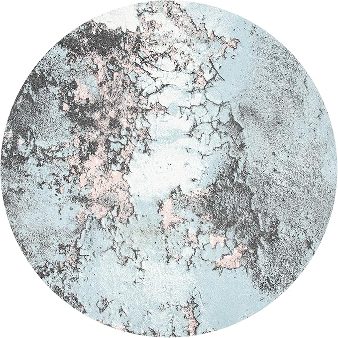 SAFAVIEH Glacier Collection 5'3" Round Blue/Pink GLA125L Abstract Non-Shedding Living Room Dining Bedroom Foyer Area Rug