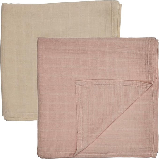 Baby Swaddle – Organic Cotton Muslin Baby Swaddle for Newborn 47” x 47” 2-Pack (Fog/Blush)