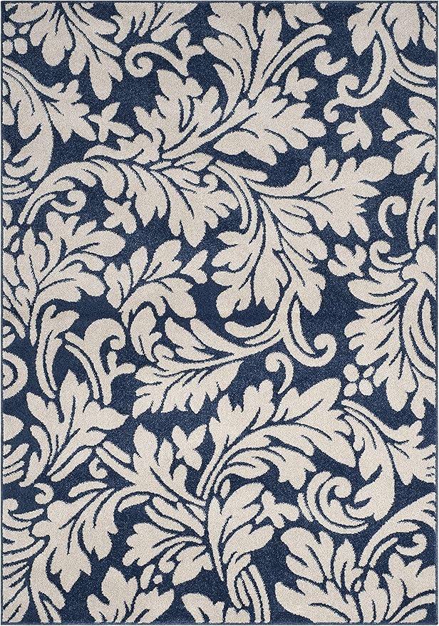 SAFAVIEH Amherst Collection Accent Rug - 4' x 6', Navy & Ivory, Floral Design, Non-Shedding & Easy Care, Ideal for High Traffic Areas in Entryway, Living Room, Bedroom (AMT425P)