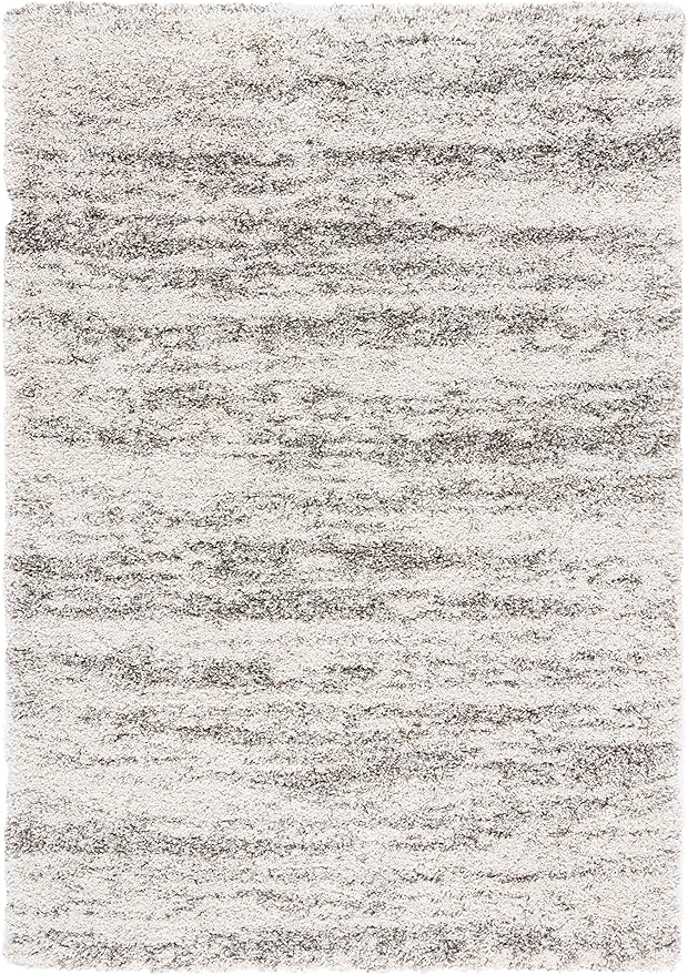SAFAVIEH Hudson Shag Collection Area Rug - 5'3" x 7'6", Ivory & Grey, Modern Design, Non-Shedding & Easy Care, 2-inch Thick Ideal for High Traffic Areas in Living Room, Bedroom (SGH206A)