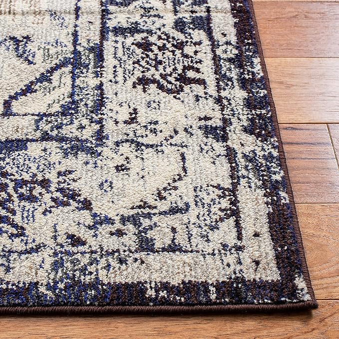 SAFAVIEH Monaco Collection Area Rug - 3' x 5', Ivory & Navy, Non-Shedding & Easy to Clean, Distressed Medallion Design, Ideal for Living Room, Bedroom, Dining Space (MNC243C)