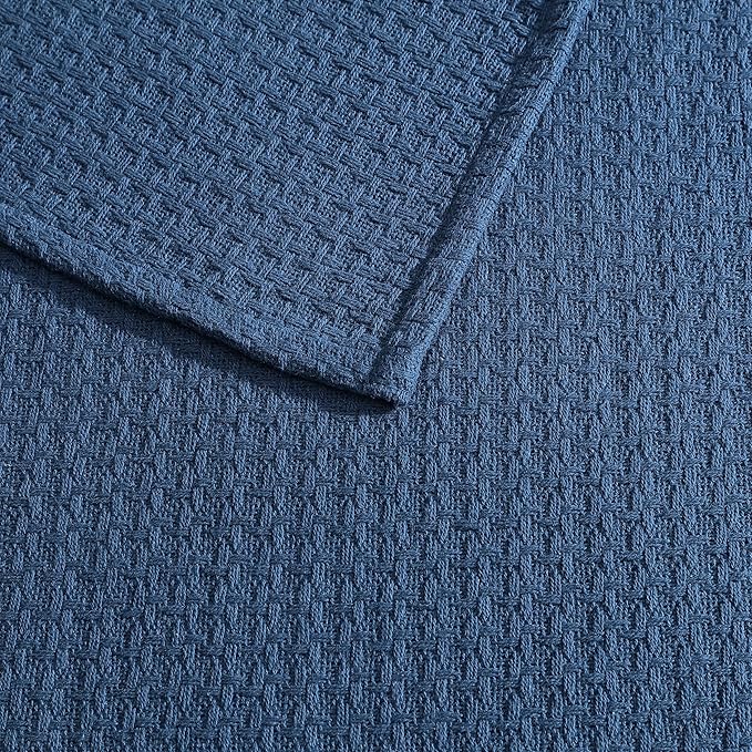 Beatrice Home Fashions Grand Hotel Lightweight All-Natural 100% Cotton Waffle Weave Blanket, Twin, Navy