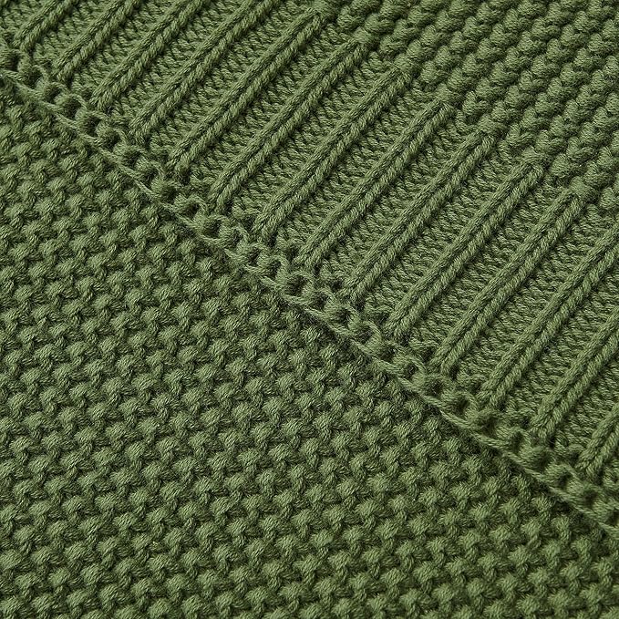 Longhui bedding Olive Green Cotton Cable Knit Throw Blanket for Couch Sofa Bed, Home Decorative Lightweight Knitted Blankets with Bonus Laundering Bag, 50“ x 60”, Machine Washable