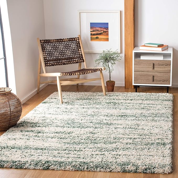 SAFAVIEH Hudson Shag Collection Area Rug - 6' x 9', Ivory & Green, Modern Design, Non-Shedding & Easy Care, 2-inch Thick Ideal for High Traffic Areas in Living Room, Bedroom (SGH206Y)
