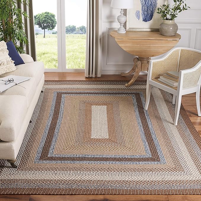 SAFAVIEH Washable Rug Outdoor Braided Collection - 9' x 12', Brown & Multi, Handmade & Reversible, Non-Shedding & Easy to Clean, Ideal for Patio, Backyard, Mudroom (BRD313A)