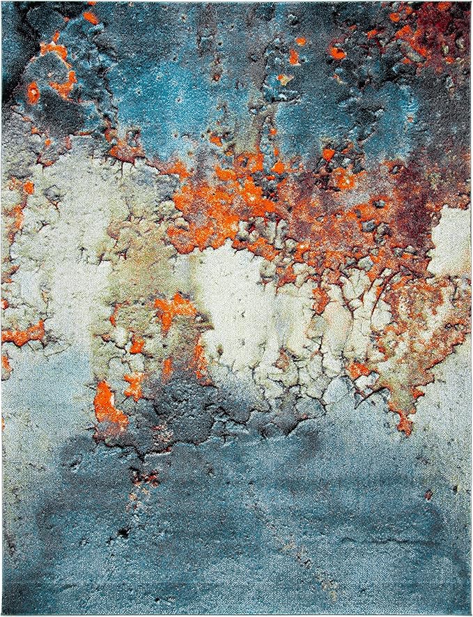 SAFAVIEH Glacier Collection Area Rug - 6'7" x 9', Blue & Multi, Modern Abstract Design, Non-Shedding & Easy Care, Ideal for High Traffic Areas in Living Room, Bedroom (GLA125B)