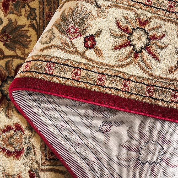 SAFAVIEH Lyndhurst Collection Area Rug - 6' Square, Red & Ivory, Traditional Oriental Design, Non-Shedding & Easy Care, Ideal for High Traffic Areas in Living Room, Bedroom (LNH212F)