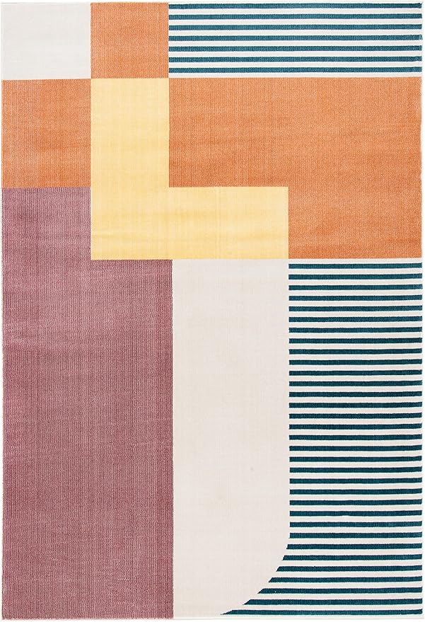 SAFAVIEH Orwell Collection Accent Rug - 3' x 5', Rust & Yellow, Mid-Century Modern Abstract Design, Non-Shedding & Easy Care, Ideal for High Traffic Areas in Entryway, Living Room, Bedroom (ORW368P)
