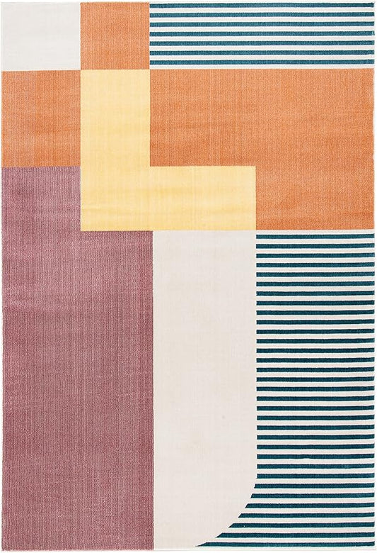 SAFAVIEH Orwell Collection Accent Rug - 2'2" x 5', Rust & Yellow, Mid-Century Modern Abstract Design, Non-Shedding & Easy Care, Ideal for High Traffic Areas in Entryway, Living Room, Bedroom (ORW368P)