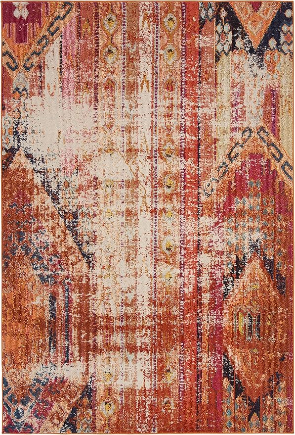 SAFAVIEH Monaco Collection Area Rug - 5'1" x 7'7", Orange & Multi, Boho Chic Tribal Distressed Design, Non-Shedding & Easy Care, Ideal for High Traffic Areas in Living Room, Bedroom (MNC222H)