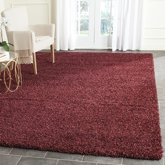 SAFAVIEH Santa Monica Shag Collection 3' x 5' Maroon SGN725 Solid Non-Shedding Living Room Bedroom Dining Room Entryway Plush 2-inch Thick Area Rug