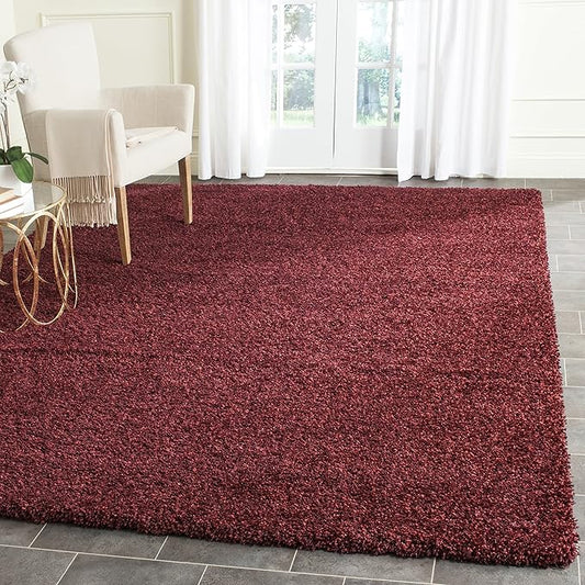 SAFAVIEH Santa Monica Shag Collection 3' x 5' Maroon SGN725 Solid Non-Shedding Living Room Bedroom Dining Room Entryway Plush 2-inch Thick Area Rug