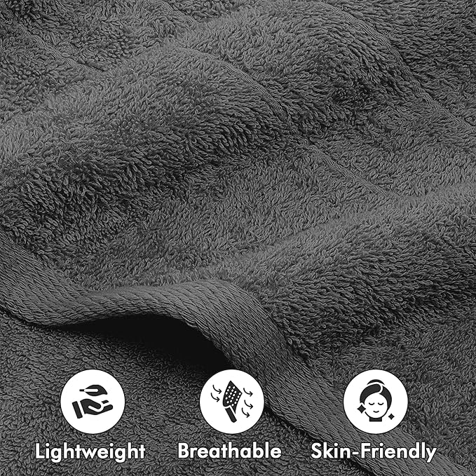 Bath Towels Set of 4 – 100% Cotton Dark Grey Extra Large Towels for Bathroom, Spa Use (55x28 in) – Super Soft and Quick Dry Large Bath Sheets for Adults