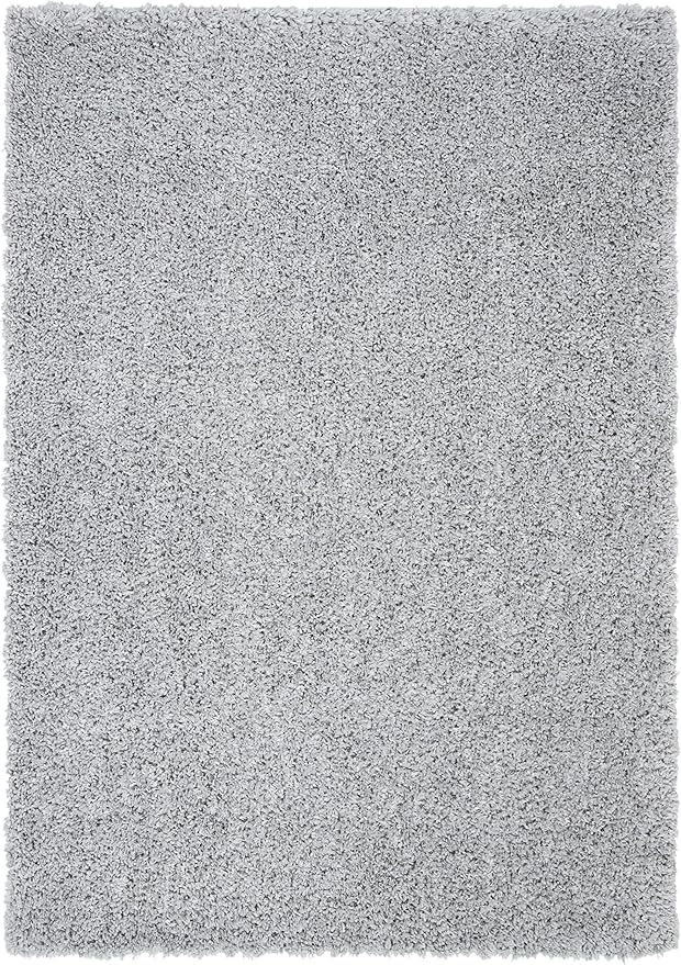 SAFAVIEH August Shag Collection Area Rug - 6'7" x 9', Silver, Solid Design, Non-Shedding & Easy Care, 1.5-inch Thick Ideal for High Traffic Areas in Living Room, Bedroom (AUG200G)