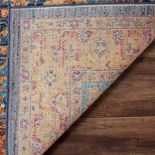 SAFAVIEH Evoke Collection 2'2" x 5' Blue/Orange EVK275C Oriental Medallion Distressed Non-Shedding Living Room Bedroom Area Rug