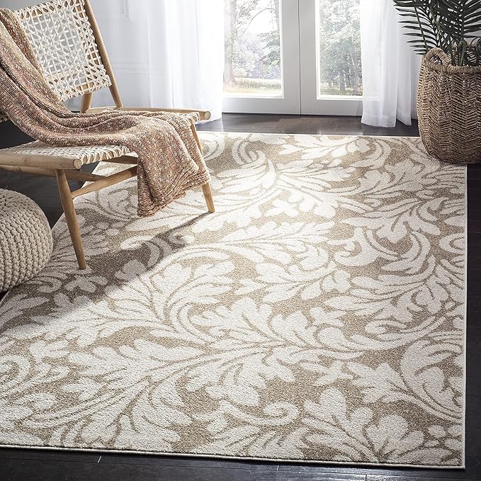 SAFAVIEH Amherst Collection Accent Rug - 4' x 6', Wheat & Beige, Floral Design, Non-Shedding & Easy Care, Ideal for High Traffic Areas in Entryway, Living Room, Bedroom (AMT425S)