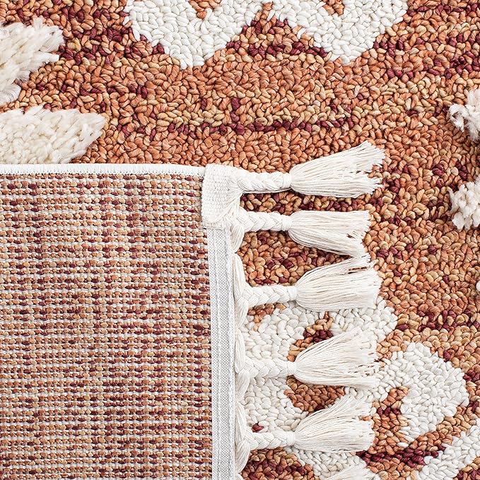 SAFAVIEH Moroccan Tassel Shag Collection Area Rug - 9' x 12', Orange & Ivory, Boho Design, Non-Shedding & Easy Care, 2-inch Thick Ideal for High Traffic Areas in Living Room, Bedroom (MTS652P)