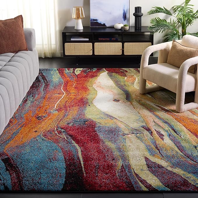 SAFAVIEH Glacier Collection 10'6" x 14' Red/Green GLA126Q Modern Abstract Non-Shedding Living Room Bedroom Dining Home Office Area Rug