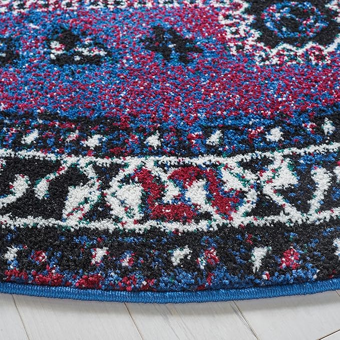 SAFAVIEH Vintage Hamadan Collection Area Rug - 6'7" Round, Purple & Black, Oriental Distressed Design, Non-Shedding & Easy Care, Ideal for High Traffic Areas in Living Room, Bedroom (VTH293V)