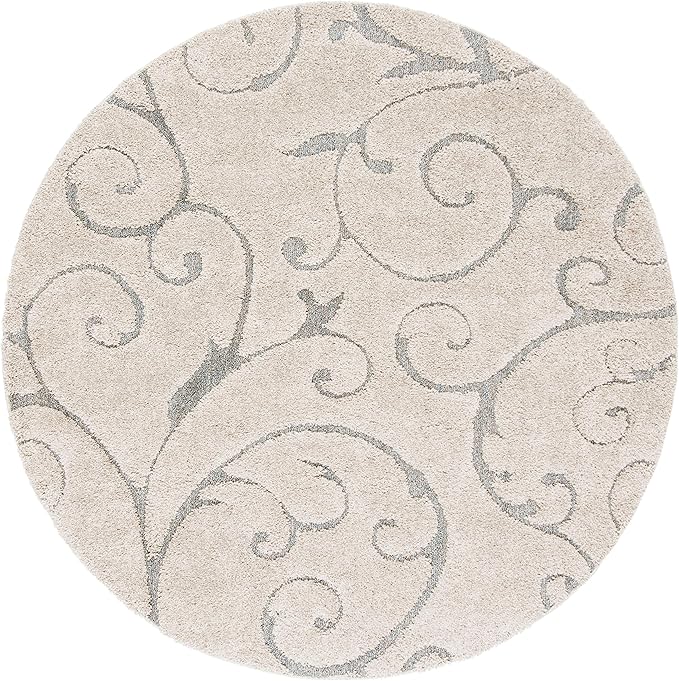 SAFAVIEH Florida Shag Collection Area Rug - 9' Round, Beige & Blue Grey, Scroll Design, Non-Shedding & Easy to Clean, High-Low Plush Pile, Ideal for Living Room, Bedroom, Dining Space (SG455-1155)