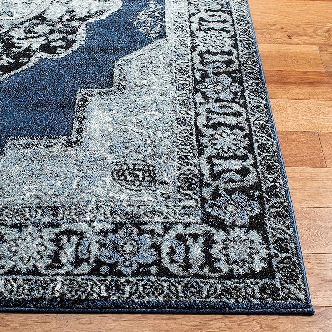 SAFAVIEH Vintage Hamadan Collection Area Rug - 5'3" x 7'6", Blue & Grey, Oriental Traditional Persian Design, Non-Shedding & Easy Care, Ideal for High Traffic Areas in Living Room, Bedroom (VTH219M)