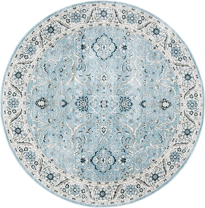 SAFAVIEH Isabella Collection 6'7" Round Light Blue/Cream ISA912M Oriental Non-Shedding Dining Room Entryway Foyer Living Room Bedroom Area Rug