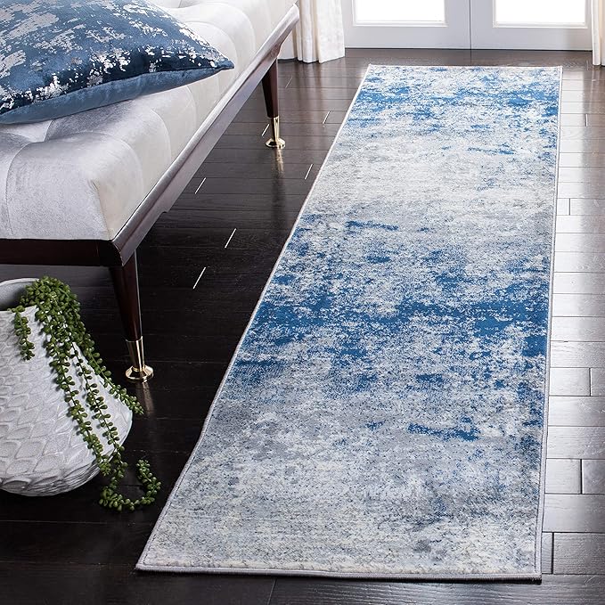 SAFAVIEH Brentwood Collection Runner Rug - 2' x 6', Grey & Navy, Modern Abstract Design, Non-Shedding & Easy Care, Ideal for High Traffic Areas in Living Room, Bedroom (BNT822G)