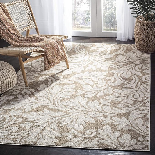 SAFAVIEH Amherst Collection X-Large Area Rug - 11' x 16', Wheat & Beige, Floral Design, Non-Shedding & Easy Care, Ideal for High Traffic Areas in Living Room, Bedroom (AMT425S)