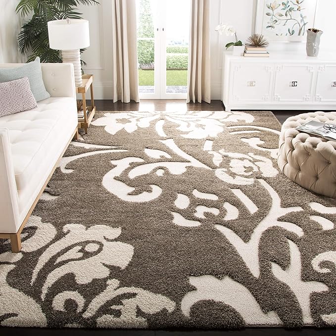 SAFAVIEH Florida Shag Collection Accent Rug - 3'3" x 5'3", Smoke & Beige, Non-Shedding & Easy Care, 1.2-inch Thick Ideal for High Traffic Areas in Foyer, Living Room, Bedroom (SG458-7913)