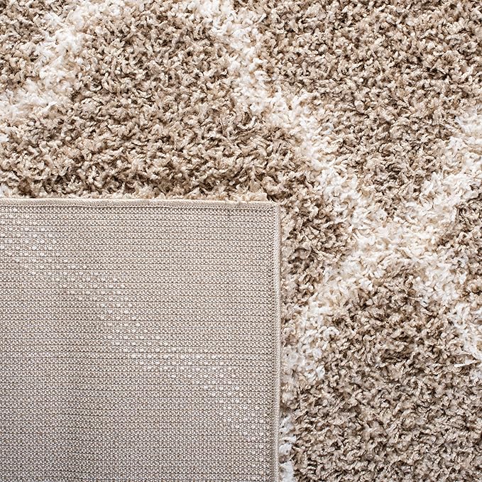 SAFAVIEH Dallas Shag Collection Accent Rug - 3' x 5', Beige & Ivory, Trellis Design, Non-Shedding & Easy Care, 1.5-inch Thick Ideal for High Traffic Areas in Entryway, Living Room, Bedroom (SGD257D)