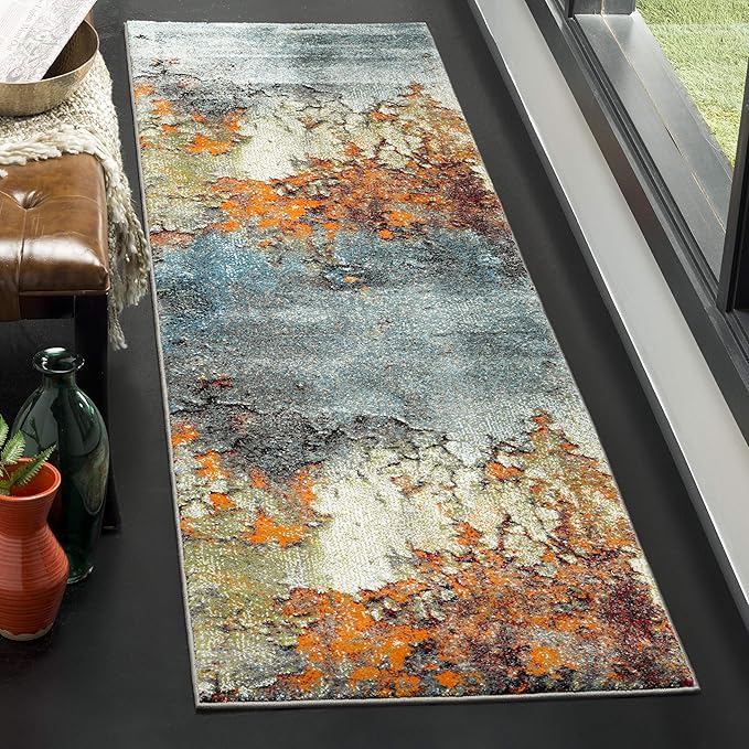 SAFAVIEH Glacier Collection Runner Rug - 2'3" x 10', Blue & Multi, Modern Abstract Design, Non-Shedding & Easy Care, Ideal for High Traffic Areas in Living Room, Bedroom (GLA125B)