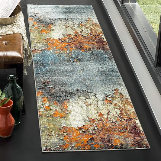 SAFAVIEH Glacier Collection Runner Rug - 2'3" x 10', Blue & Multi, Modern Abstract Design, Non-Shedding & Easy Care, Ideal for High Traffic Areas in Living Room, Bedroom (GLA125B)