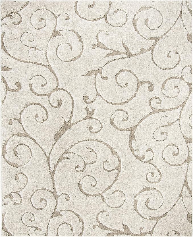 SAFAVIEH Area Rug 11x15 - Florida Shag Collection - Large - Cream & Beige, Scroll Design, Non-Shedding & Easy to Clean, High-Low Plush Pile, Ideal for Living Room, Bedroom, Dining Space (SG455-1113)