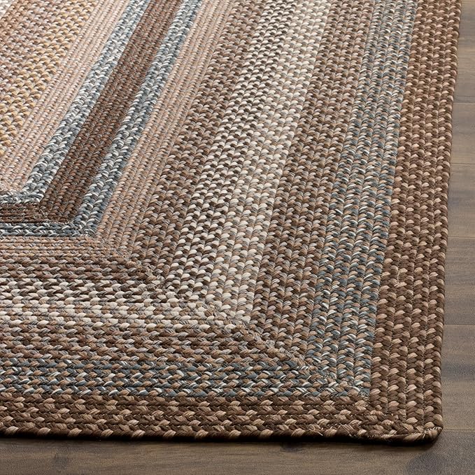 SAFAVIEH Washable Rug Outdoor Braided Collection - 11' x 15', Brown & Multi, Handmade & Reversible, Non-Shedding & Easy to Clean, Ideal for Patio, Backyard, Deck, Mudroom (BRD313A)