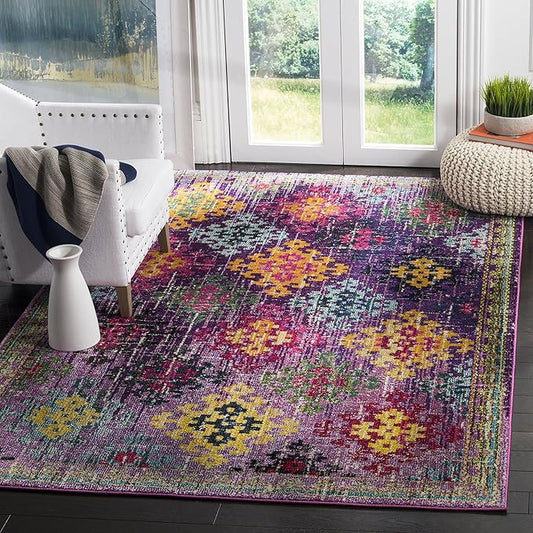 SAFAVIEH Monaco Collection Accent Rug - 3' x 5', Purple & Multi, Boho Diamond Trellis Design, Non-Shedding & Easy Care, Ideal for High Traffic Areas in Entryway, Living Room, Bedroom (MNC244P)