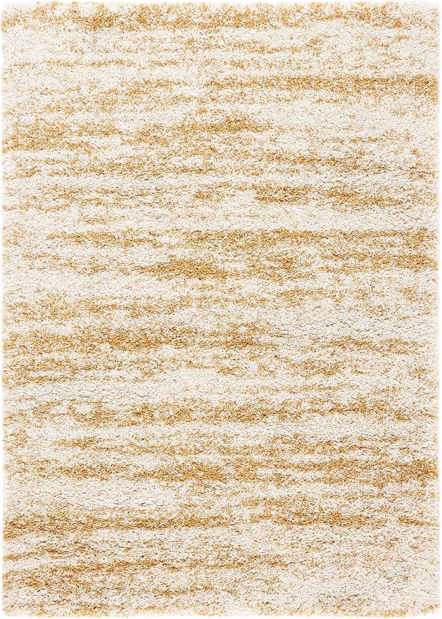 SAFAVIEH Hudson Shag Collection Area Rug - 5'3" x 7'6", Ivory & Gold, Modern Design, Non-Shedding & Easy Care, 2-inch Thick Ideal for High Traffic Areas in Living Room, Bedroom (SGH206D)