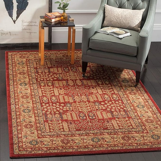 SAFAVIEH Mahal Collection X-Large Area Rug - 11' x 16', Red & Natural, Traditional Oriental Design, Non-Shedding & Easy Care, Ideal for High Traffic Areas in Living Room, Bedroom (MAH697A)