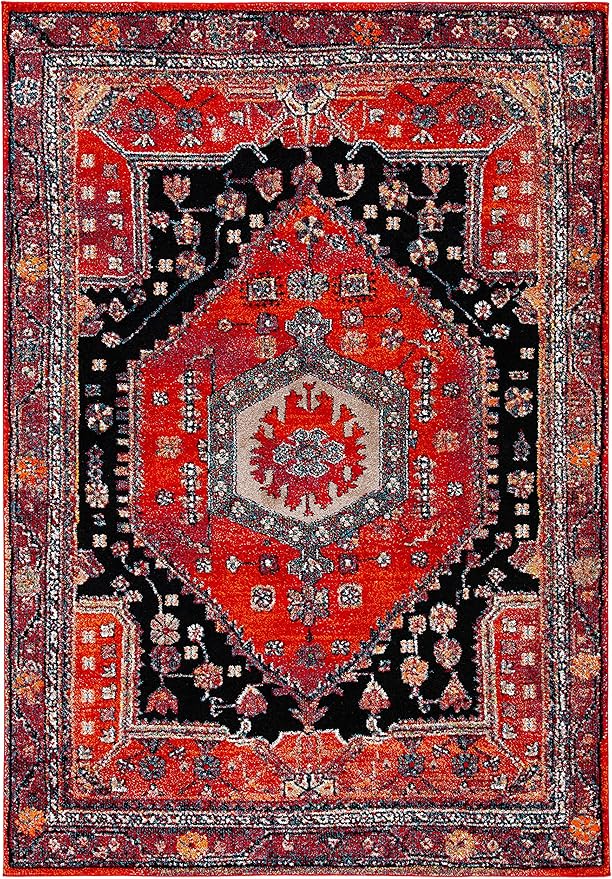 SAFAVIEH Vintage Hamadan Collection Accent Rug - 4' x 6', Red & Black, Traditional Oriental Design, Non-Shedding & Easy Care, Ideal for High Traffic Areas in Entryway, Living Room, Bedroom (VTH204Q)