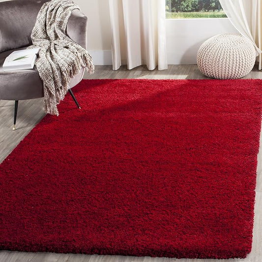 SAFAVIEH Santa Monica Shag Collection 3' x 5' Red SGN725 Solid Non-Shedding Living Room Bedroom Dining Room Entryway Plush 2-inch Thick Area Rug