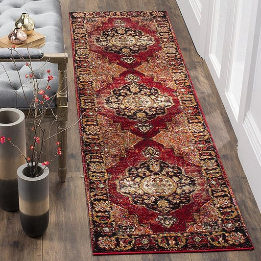 SAFAVIEH Vintage Hamadan Collection Runner Rug - 2'3" x 14', Red & Multi, Oriental Traditional Persian Design, Non-Shedding & Easy Care, Ideal for High Traffic Areas in Living Room, Bedroom (VTH219A)