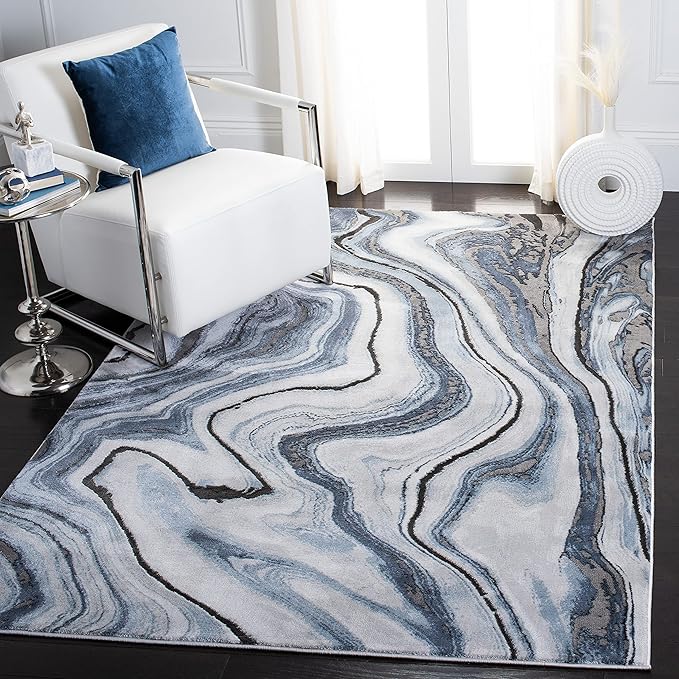 SAFAVIEH Craft Collection Accent Rug - 4' x 6', Blue & Grey, Modern Abstract Design, Non-Shedding & Easy Care, Ideal for High Traffic Areas in Entryway, Living Room, Bedroom (CFT819M)