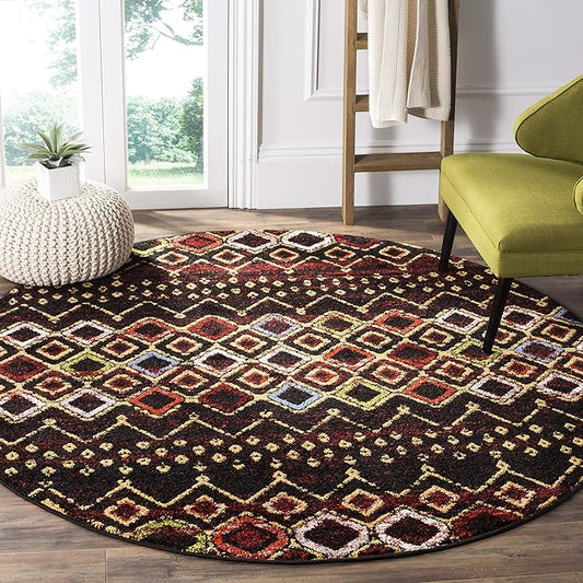SAFAVIEH Amsterdam Collection 3' Round Black/Multi AMS108P Moroccan Boho Non-Shedding Dining Room Entryway Foyer Living Room Bedroom Area Rug