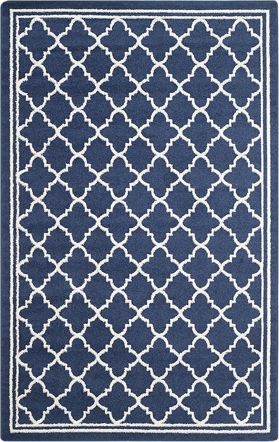SAFAVIEH Amherst Collection Area Rug - 6' x 9', Navy & Beige, Moroccan Trellis Design, Non-Shedding & Easy Care, Ideal for High Traffic Areas in Living Room, Bedroom (AMT422P)
