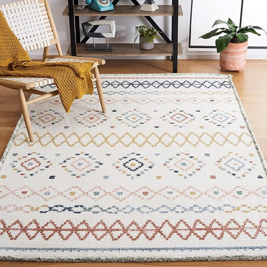 SAFAVIEH Marrakech Collection Accent Rug - 4' x 6', Ivory & Multi, Moroccan Boho Tribal Rustic Design, Non-Shedding & Easy Care, Ideal for High Traffic Areas in Foyer, Living Room, Bedroom (MRK612A)