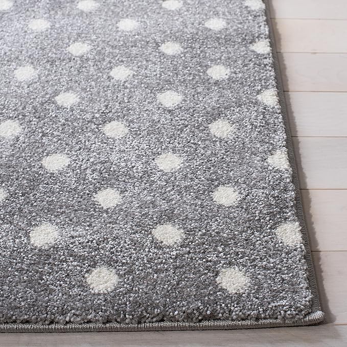 Carousel Kids Collection Area Rug - 5'3" Square, Grey & Ivory & Pink, Non-Shedding & Easy Care, Ideal for High Traffic Areas for Boys & Girls in Playroom, Nursery, Bedroom (CRK163G)