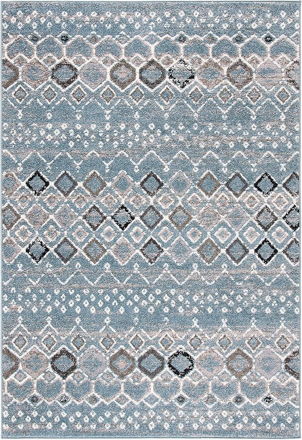SAFAVIEH Amsterdam Collection Area Rug - 5'1" x 7'6", Blue & Ivory, Moroccan Boho Design, Non-Shedding & Easy Care, Ideal for High Traffic Areas in Living Room, Bedroom (AMS108L)